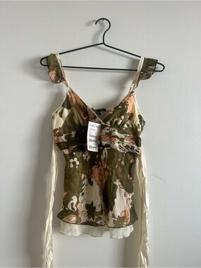 bebe Olive, Cream & Blush Floral Satin Camisole wrap